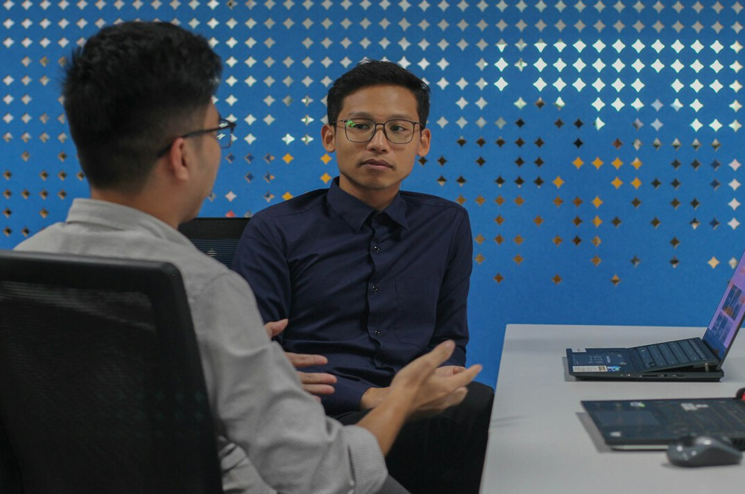 confident man in discussion